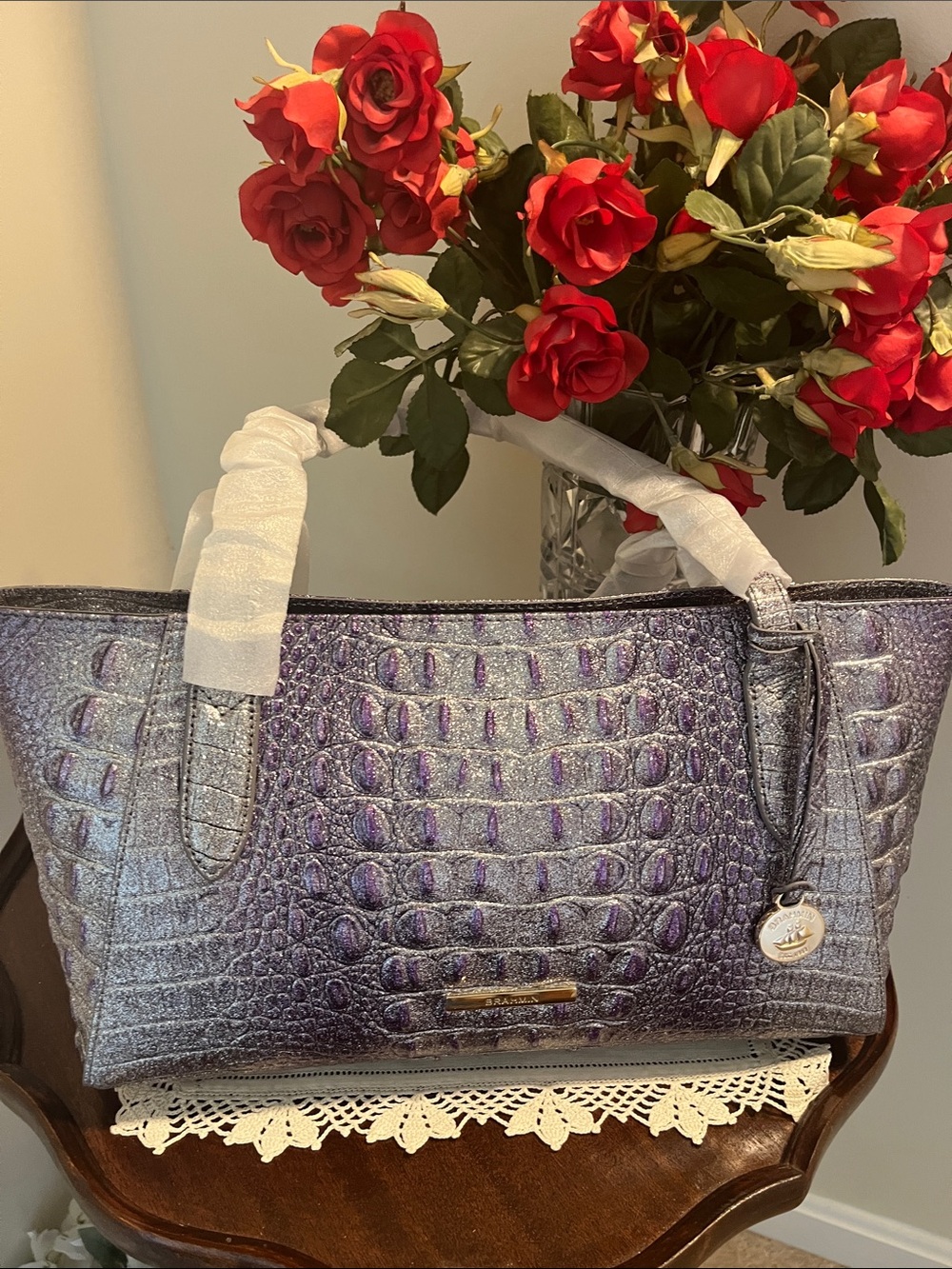 FIRM PRICE - NWT Brahmin Tonya purple glitter tote